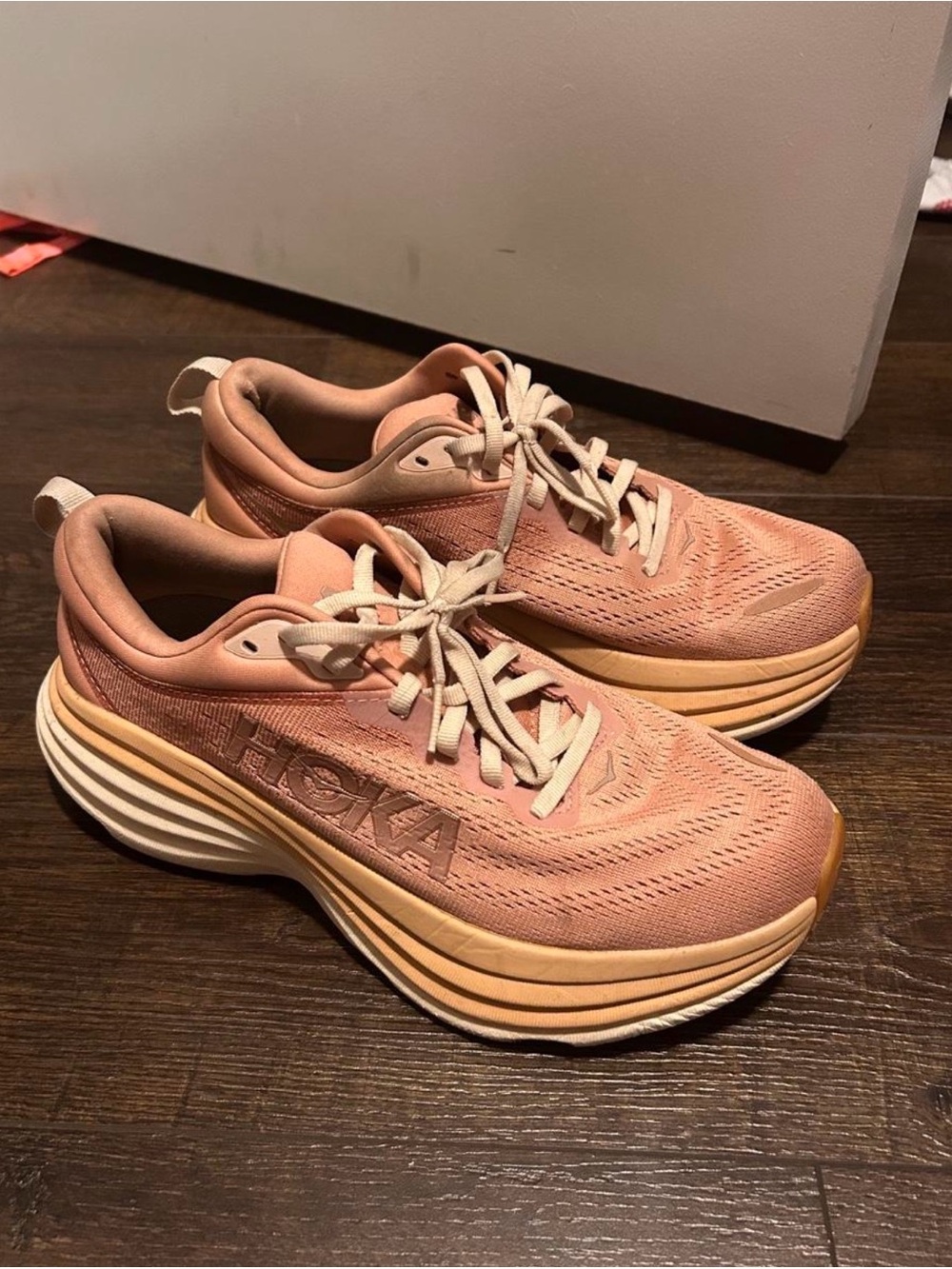 Hoka Women's Peach/Pink Cushioned Running Sneakers